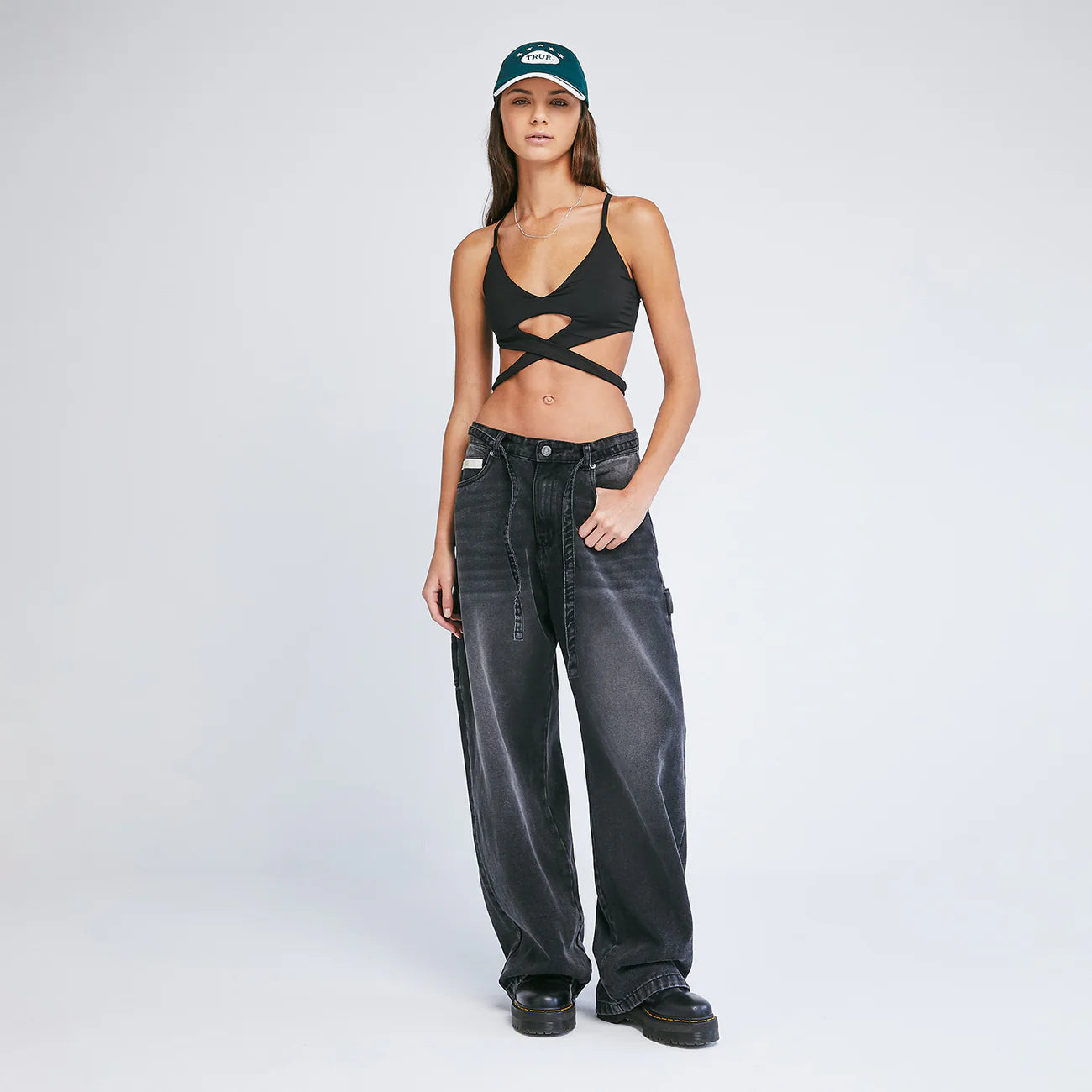 Dirty-Wash Mid-Rise Pants - Black