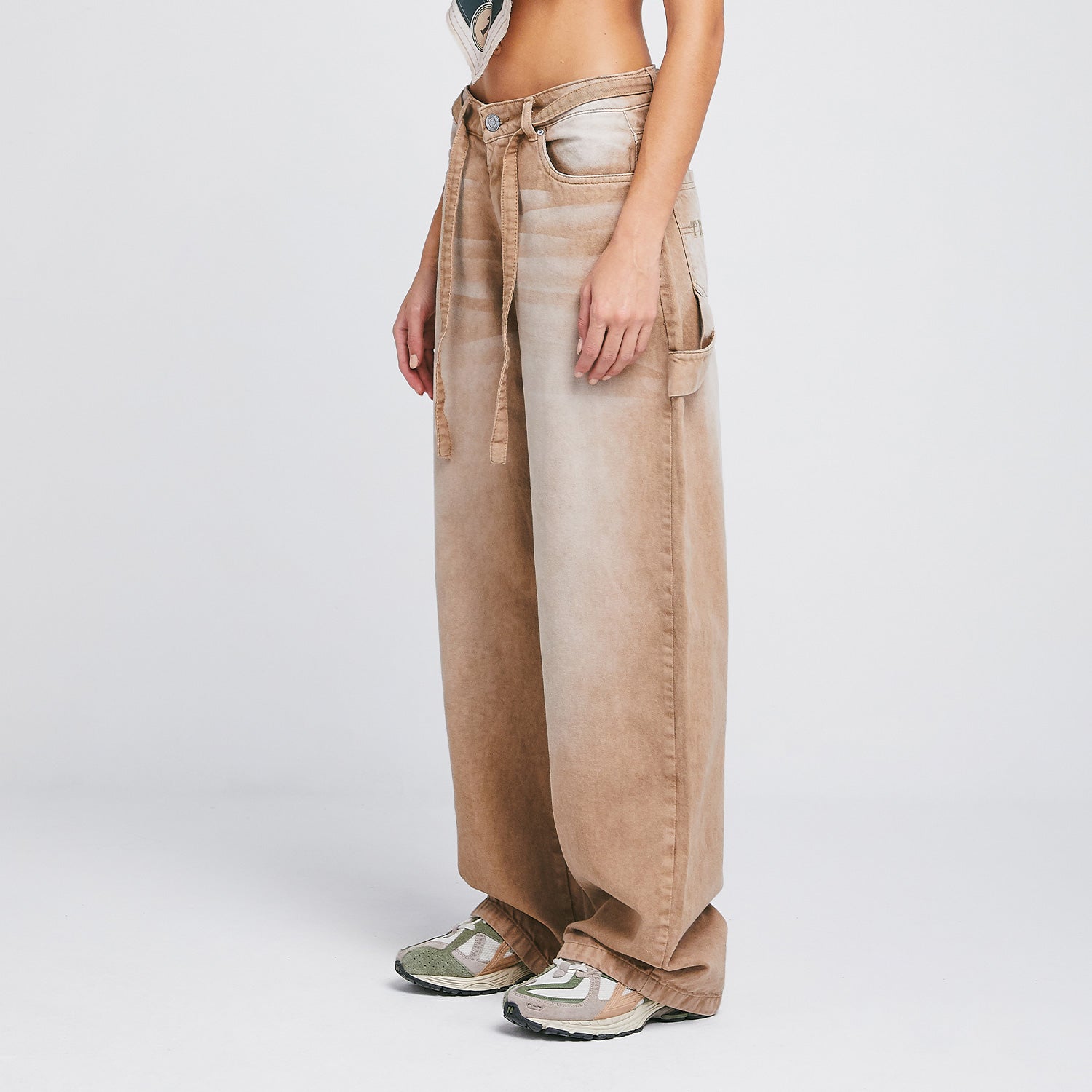 Dirty-Wash Mid-Rise Pants - Sand