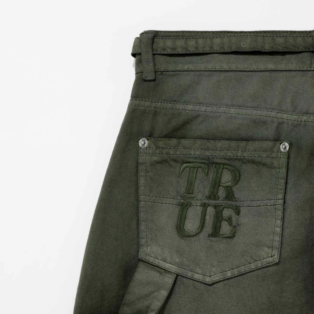 Dirty-Wash Low-Rise Pants - Military Green