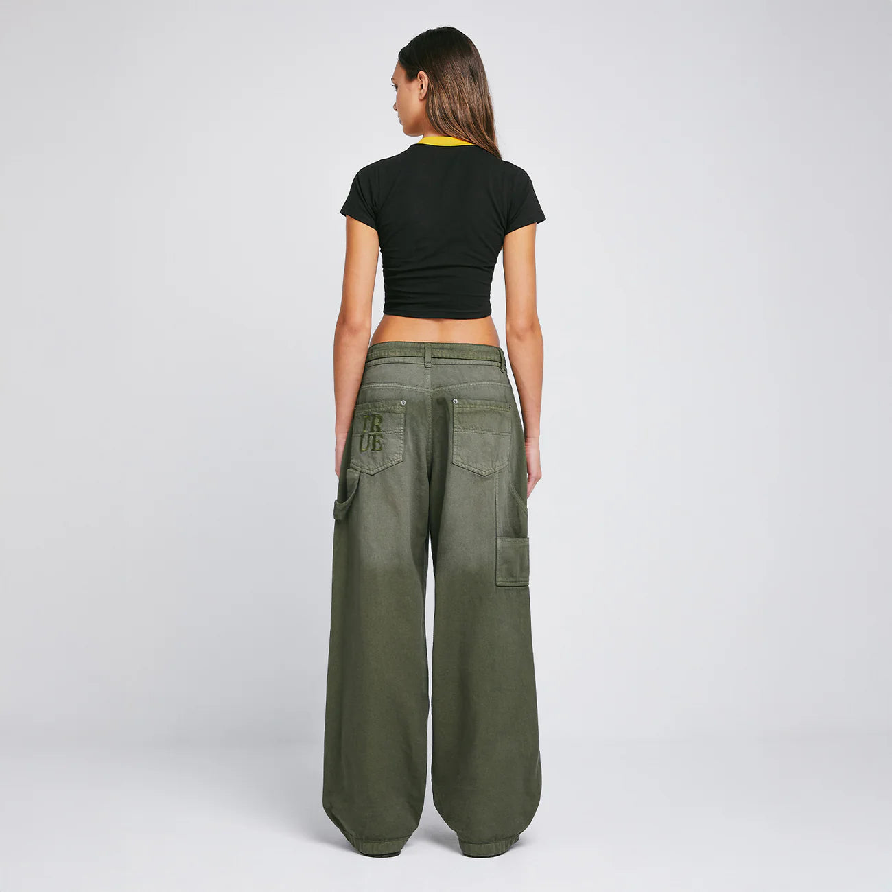 Dirty-Wash Low-Rise Pants - Military Green