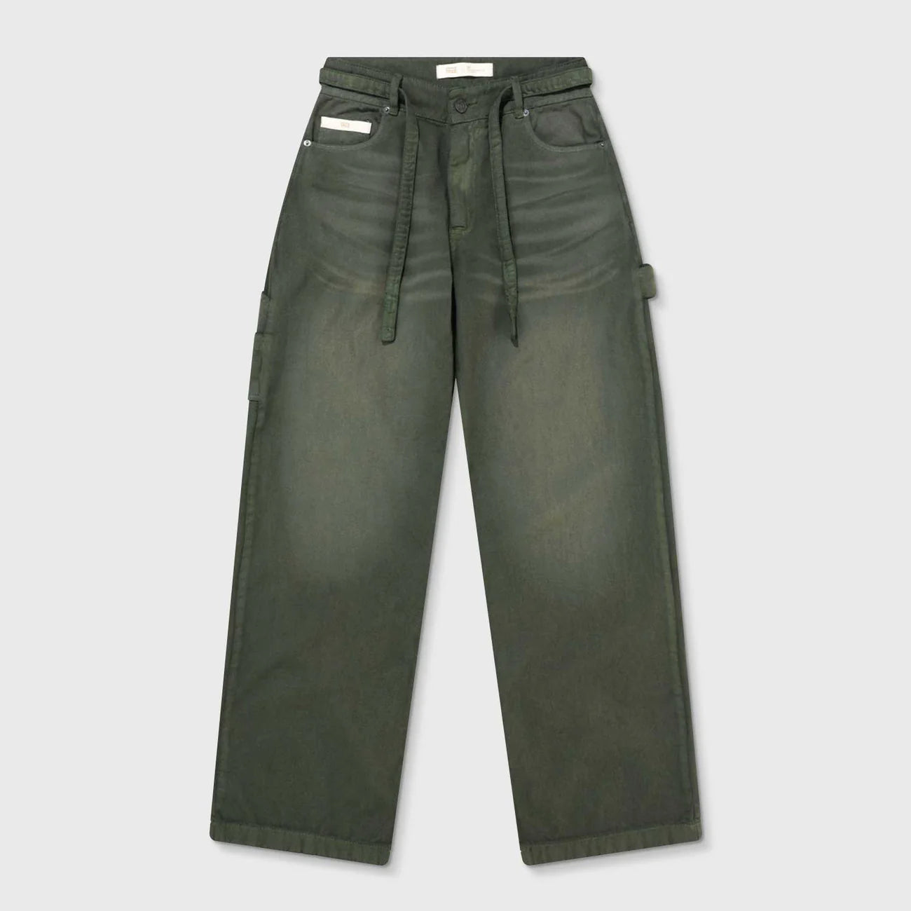 Dirty-Wash Low-Rise Pants - Military Green