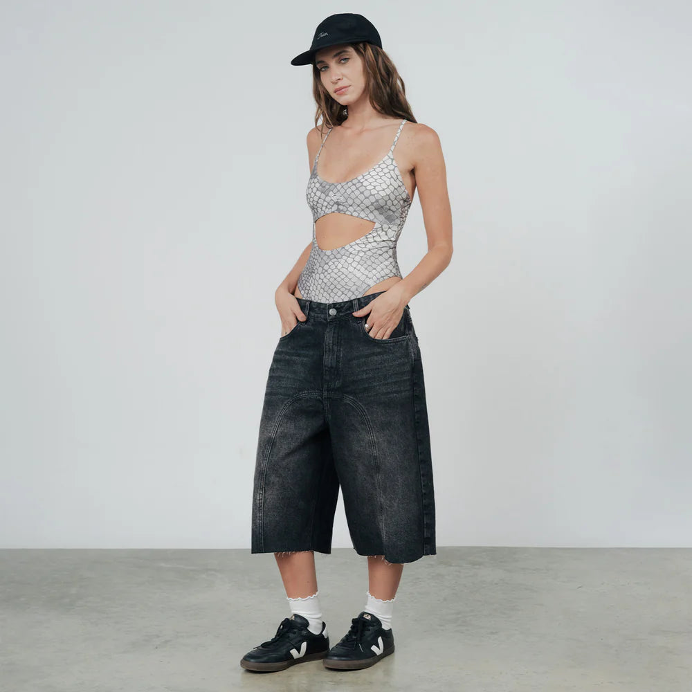 Python Cut-Out Bodysuit - Gray TRUE