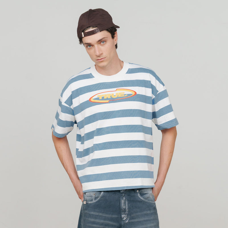 Racing Stripes Boxy Tee - Blue TRUE
