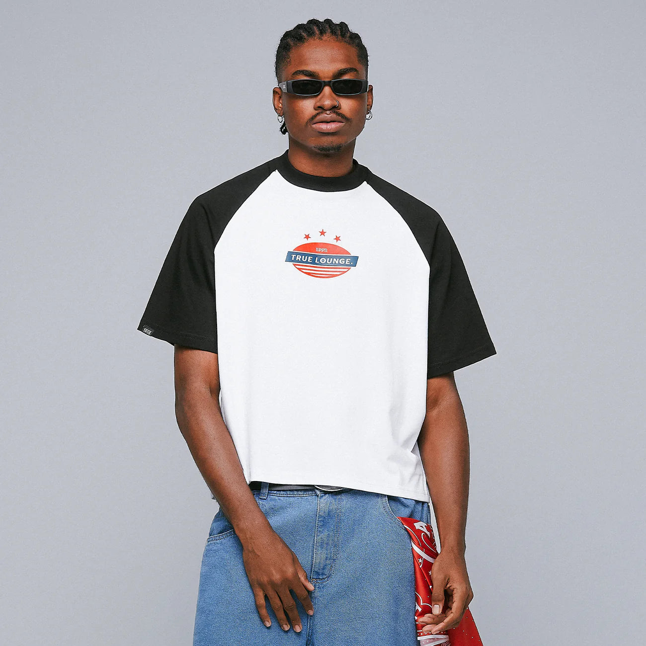 Retro Ranglan Boxy Tee - White/Black TRUE