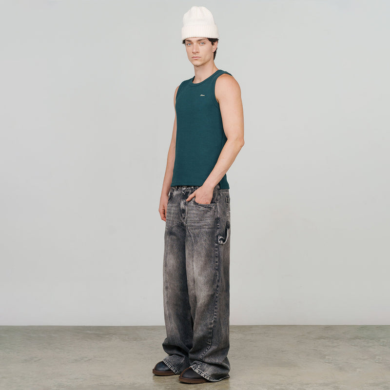 Textured Sleeveless T-Shirt - Pine Green TRUE