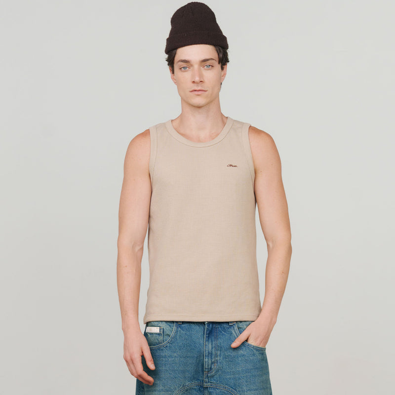 Textured Sleeveless T-Shirt - Sand TRUE