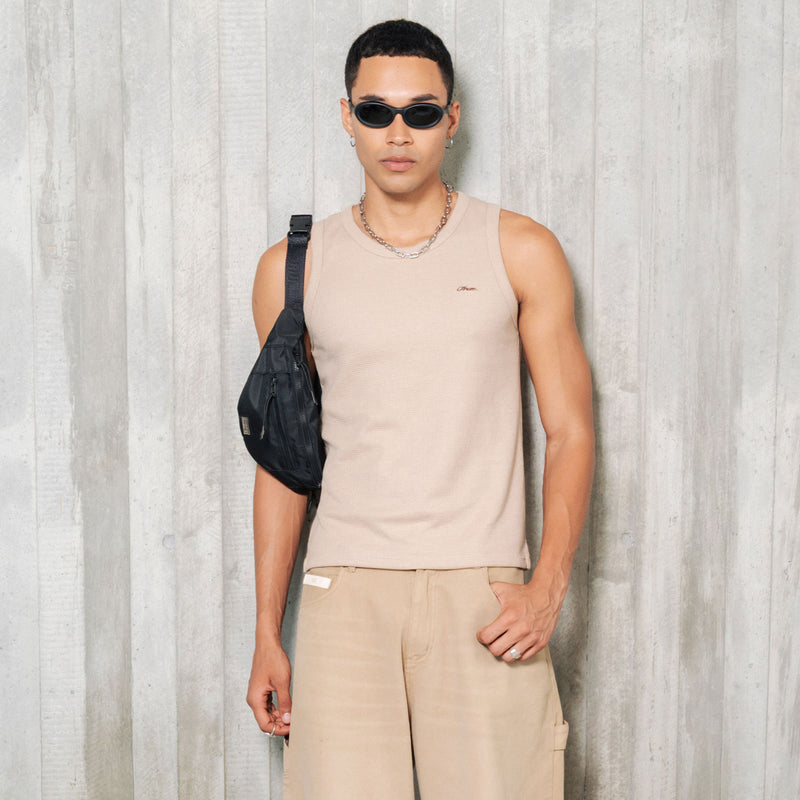 Textured Sleeveless T-Shirt - Sand TRUE