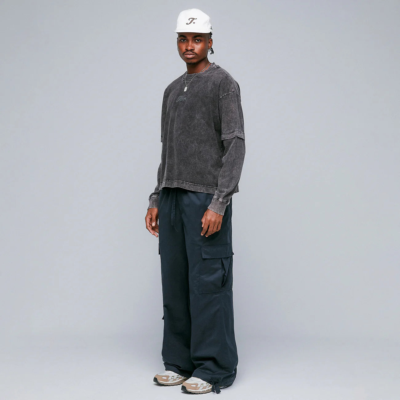 Washed Double Sleeve Tee - Black TRUE